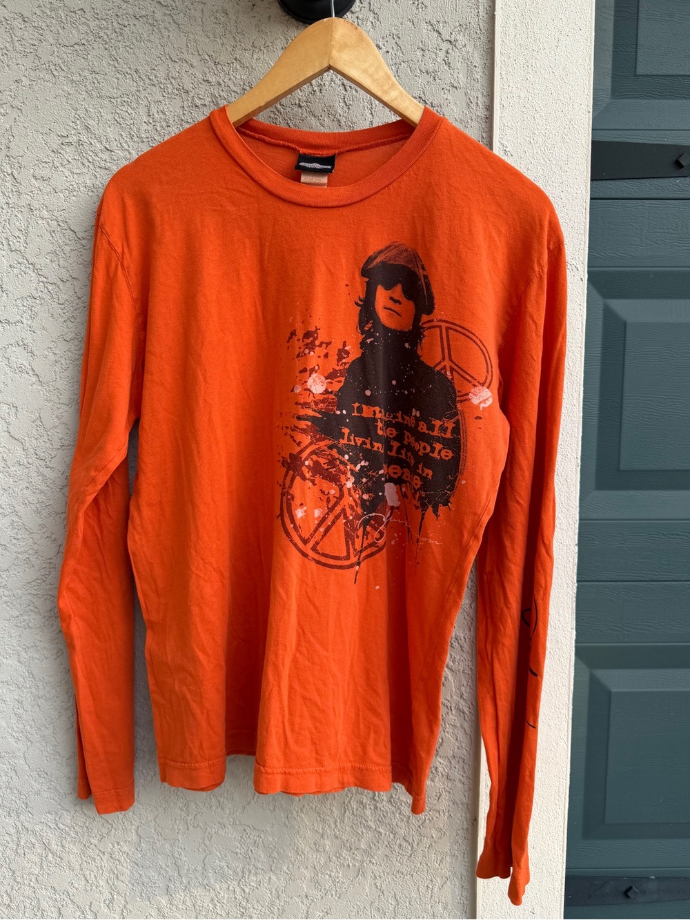 John Lennon Imagine Long Sleeve Graphic T Shirt Small Orange Rock Band Music Tee
